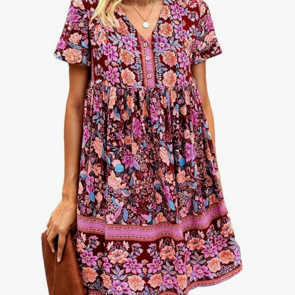 NWT Maroon Floral Mini Dress - Size Small